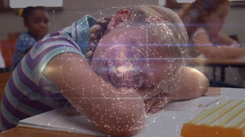 Glowing Network Overlay on Students Using Tablets in Classroom