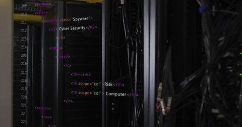HTML Code Layered Over Server Racks in Secure Data Center - Download Free Stock Images Pikwizard.com