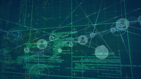 Digital Network Connections and Data Processing on Green Background