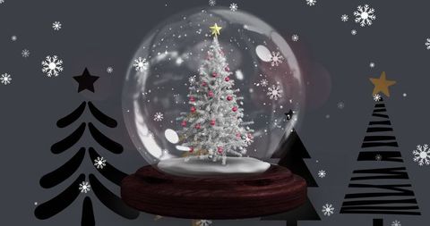 Snow Globe with Silver Christmas Tree and Falling Snow