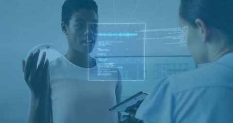 Business Professionals Engaged with Financial Data Interface