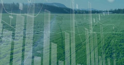Financial analytics overlay on rural farmland landscape