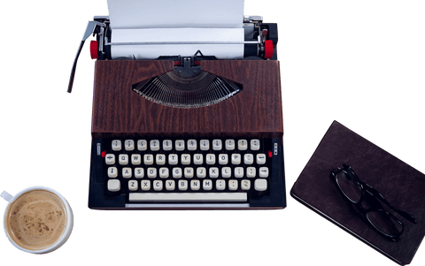 vintage typewriter and glasses on transparent background with coffee - Download Free Stock Videos Pikwizard.com