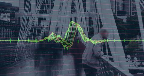 Surreal Business Data Overlays on Cityscape Walkway - Download Free Stock Images Pikwizard.com
