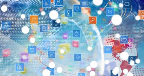 Global Network and Technology Icons on Blue Digital Background - Download Free Stock Images Pikwizard.com