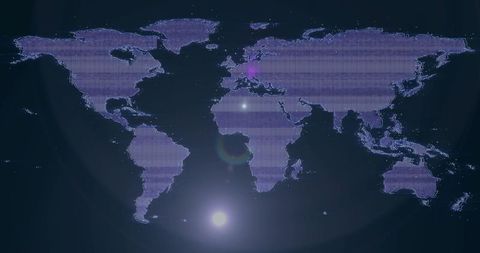 Digital World Map with Futuristic UI Due to Pixelated Glitch