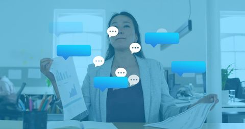 Businesswoman balancing workload with actively digital engagement