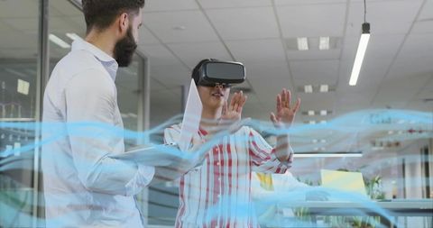 Professional Experiencing Virtual Reality Office Collaboration