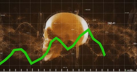 Digital graph with human skull illustrating tech and innovation