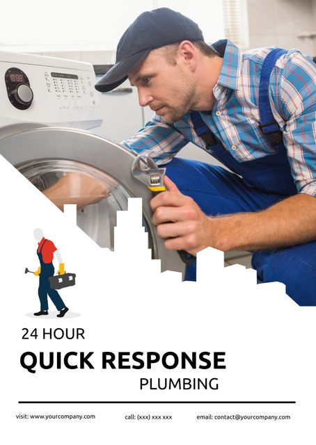 24 Hour Quick Response Plumbing Service Repairing Washing Machine - Download Free Stock Templates Pikwizard.com