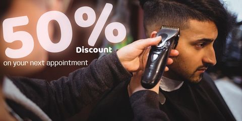 barbershop discount advertisement with male client - Download Free Stock Templates Pikwizard.com