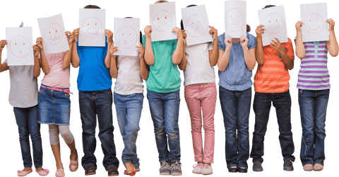 Elementary School Kids Holding Transparent Emoji Faces
