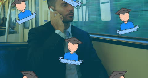 Businessman on Smartphone with Animated Student Icons