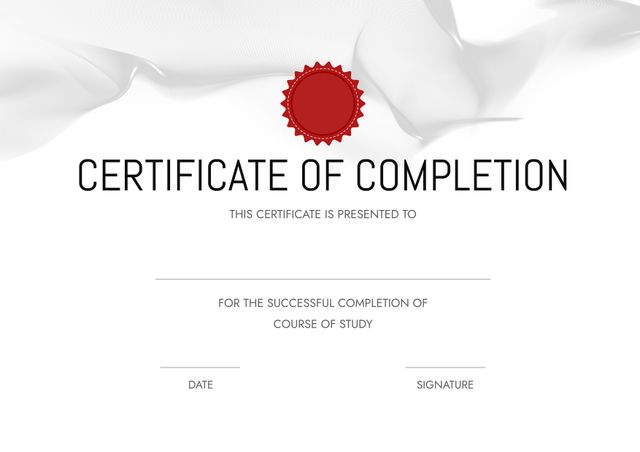 Modern Minimalist Certificate of Completion Template with Red Seal - Download Free Stock Templates Pikwizard.com