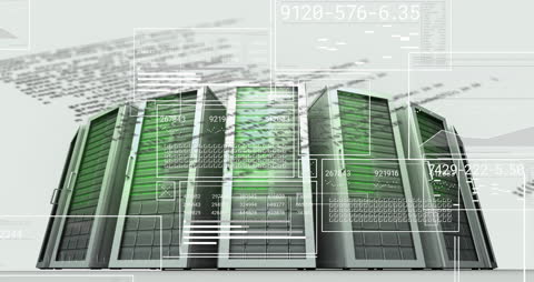 Futuristic Server Room With Digital Interface Animation