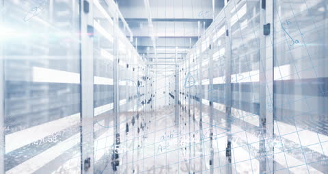Futuristic Server Room with Digital Math Overlay