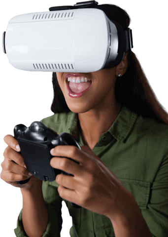 Transparent Virtual Reality Gaming Experience with Enthusiastic Woman - Download Free Stock Videos Pikwizard.com