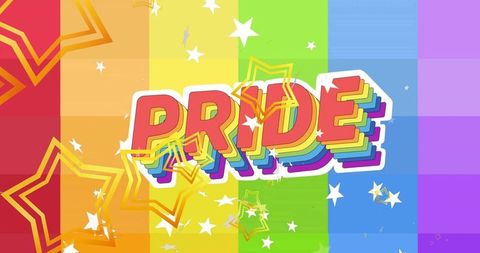 Retro 3d pride rainbow typography banner with stars pop art parade design