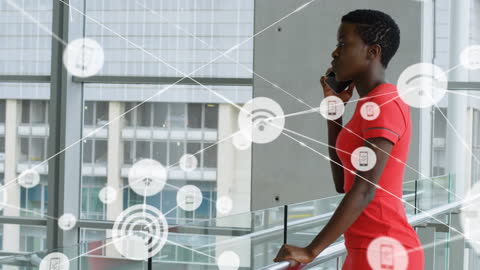 Businesswoman Engaging with Digital Network Connections Overlaid