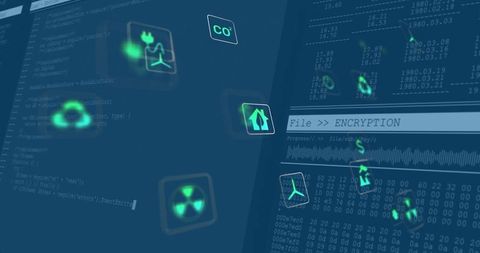 Futuristic Digital Interface With Cybersecurity and Environmental Icons