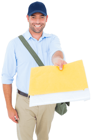 Happy Postman Delivering Mail with Envelopes, Transparent Background - Download Free Stock Videos Pikwizard.com
