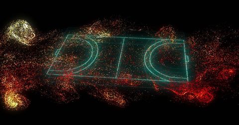 Futuristic Neon Basketball Court with Glowing Particles