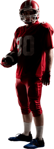 Transparent young american football player holding ball