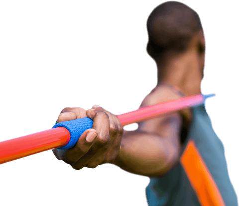Transparent javelin throwing action by sporty man