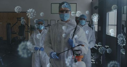 Health Workers Disinfecting Gym Amid COVID