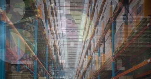 Overlay of Financial Data and Warehouse Interior Suggests Advanced Logistics - Download Free Stock Images Pikwizard.com