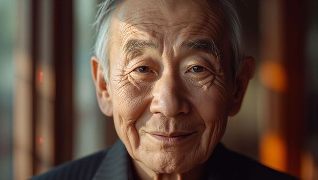 Elderly man with wisdom in cozy traditional setting