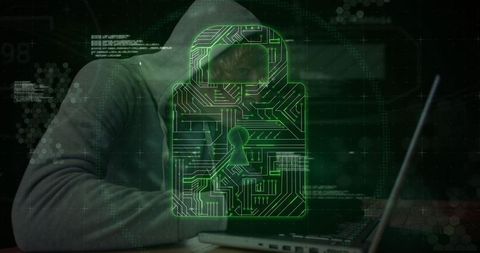 Cybersecurity Threat with Hooded Hacker and Digital Lock Symbol - Download Free Stock Images Pikwizard.com