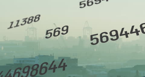 Animated Numbers Overlaying Urban Cityscape