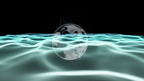 Futuristic Globe Above Digital Waves Illustration