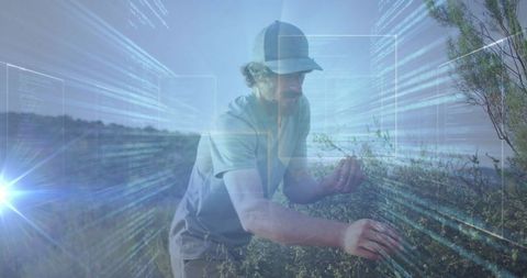 Futuristic technology interface in desert exploration scene