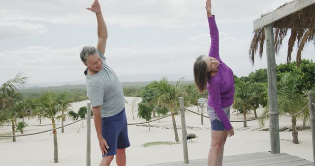 Senior Couple Exercising Outdoors on Wooden Deck - Download Free Stock Images Pikwizard.com