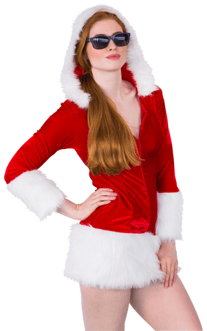 Transparent fashionable santa girl in sunglasses