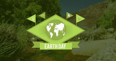 Earth day graphic with globe and sustainability icons