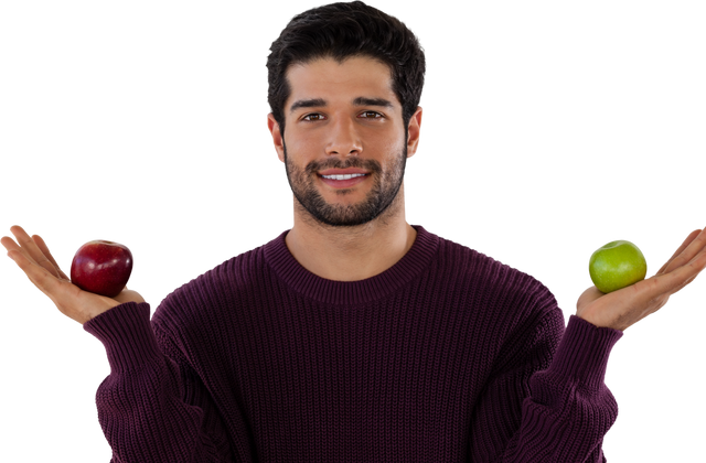 Smiling Young Man Holding Red Apple Green Apple on Transparent Background - Download Free Stock Videos Pikwizard.com