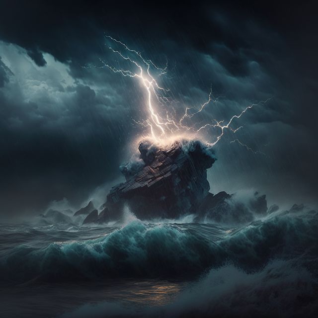 Dramatic Thunderstorm over a Shipwreck in Turbulent Waters - Download Free Stock Images Pikwizard.com