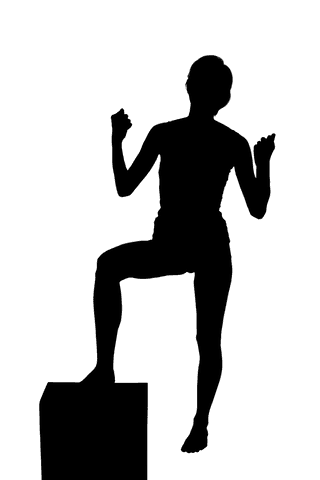 Transparent silhouette of woman standing on box