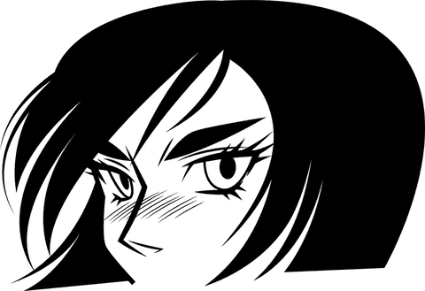 Abstract line art portrait with almond eyes on transparent background