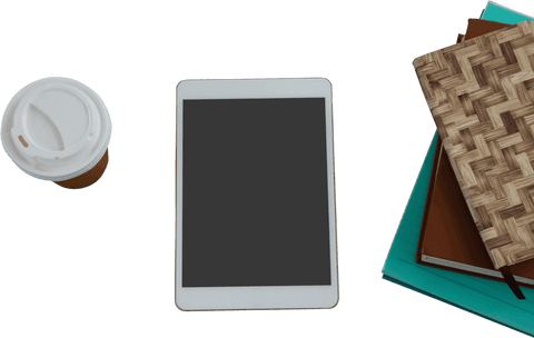 Tablet and Books with Coffee Cup on Transparent Background Vector - Download Free Stock Videos Pikwizard.com