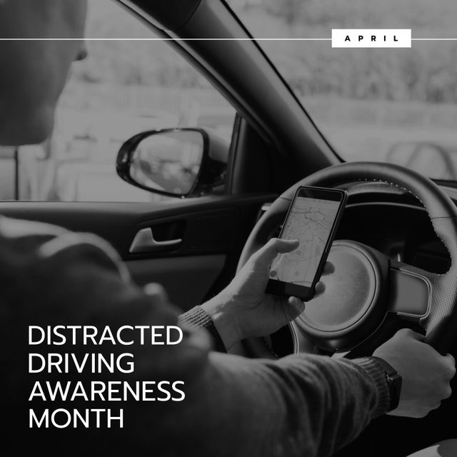 Black and White Image Highlighting Distracted Driving Awareness Month - Download Free Stock Templates Pikwizard.com