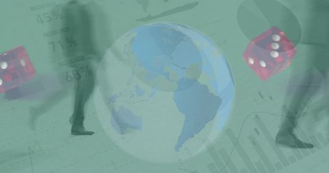 Global data analytics concept with dice and footsteps imagery