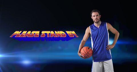 Confident Basketball Player Holding Ball on Dynamic Background