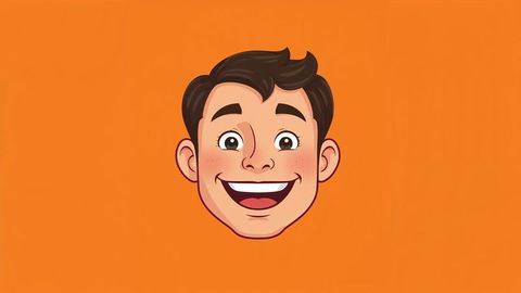 Cheerful Cartoon Male Face on Bright Orange Background