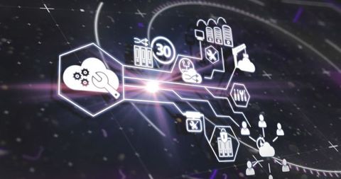 Abstract Digital Technology Network with Icon Interface