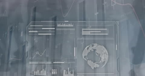 Futuristic Financial Data Charts and World Map Interface