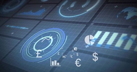 Futuristic Forex Interface Showing Pound Gauge and Floating Euro Dollar Yen Icons